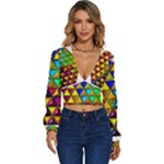 Cube Diced Tile Background Image Long Sleeve Deep-V Velour Top