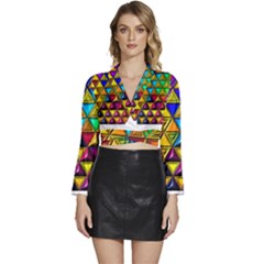 Long Sleeve Tie Back Satin Wrap Top 