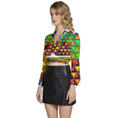 Long Sleeve Tie Back Satin Wrap Top 