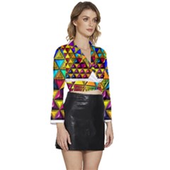 Long Sleeve Tie Back Satin Wrap Top 