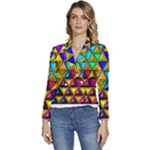 Cube Diced Tile Background Image Women s Long Sleeve Revers Collar Cropped Jacket