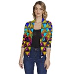 Cube Diced Tile Background Image Women s Draped Front 3/4 Sleeve Shawl Collar Jacket