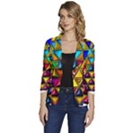 Cube Diced Tile Background Image Women s One-Button 3/4 Sleeve Short Jacket