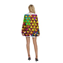 Round Neck Long Sleeve Bohemian Style Chiffon Mini Dress 