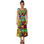 Cube Diced Tile Background Image Tie-Strap Tiered Midi Chiffon Dress