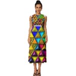Cube Diced Tile Background Image Sleeveless Round Neck Midi Dress