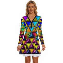 Long Sleeve Deep V Mini Dress  