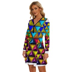 Long Sleeve Deep V Mini Dress  