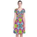 Farbenpracht Kaleidoscope Pattern Short Sleeve Front Wrap Dress