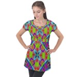 Farbenpracht Kaleidoscope Pattern Puff Sleeve Tunic Top
