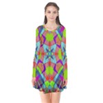 Farbenpracht Kaleidoscope Pattern Long Sleeve V-neck Flare Dress