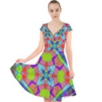 Farbenpracht Kaleidoscope Pattern Cap Sleeve Front Wrap Midi Dress