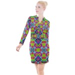 Farbenpracht Kaleidoscope Pattern Button Long Sleeve Dress