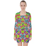 Farbenpracht Kaleidoscope Pattern V-neck Bodycon Long Sleeve Dress