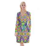 Farbenpracht Kaleidoscope Pattern Long Sleeve Velvet Front Wrap Dress