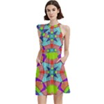 Farbenpracht Kaleidoscope Pattern Cocktail Party Halter Sleeveless Dress With Pockets