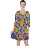 Farbenpracht Kaleidoscope Pattern Quarter Sleeve Ruffle Waist Dress