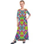Farbenpracht Kaleidoscope Pattern Kids  Quarter Sleeve Maxi Dress