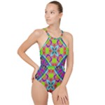 Farbenpracht Kaleidoscope Pattern High Neck One Piece Swimsuit