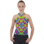 Farbenpracht Kaleidoscope Pattern Cross Neck Velour Top