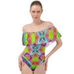 Farbenpracht Kaleidoscope Pattern Off Shoulder Velour Bodysuit 