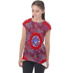 Tile Pattern Background Image Cap Sleeve High Low Top