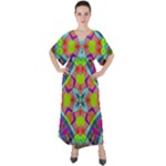 Farbenpracht Kaleidoscope Pattern V-Neck Boho Style Maxi Dress