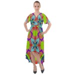 Farbenpracht Kaleidoscope Pattern Front Wrap High Low Dress