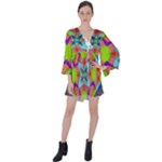Farbenpracht Kaleidoscope Pattern V-Neck Flare Sleeve Mini Dress