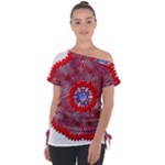 Tile Pattern Background Image Off Shoulder Tie-Up T-Shirt