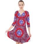 Tile Pattern Background Image Quarter Sleeve Front Wrap Dress