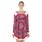 Tile Pattern Background Image Long Sleeve Velvet V-neck Dress
