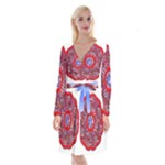 Tile Pattern Background Image Long Sleeve Velvet Front Wrap Dress