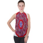 Tile Pattern Background Image Mock Neck Chiffon Sleeveless Top