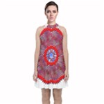 Tile Pattern Background Image Velvet Halter Neckline Dress 