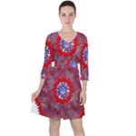 Tile Pattern Background Image Quarter Sleeve Ruffle Waist Dress