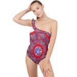 Tile Pattern Background Image Frilly One Shoulder Swimsuit