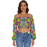 Farbenpracht Kaleidoscope Pattern Long Sleeve Crinkled Weave Crop Top