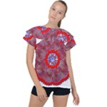 Tile Pattern Background Image Ruffle Collar Chiffon Blouse