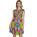 Farbenpracht Kaleidoscope Pattern Cap Sleeve High Waist Dress