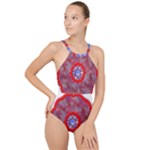 Tile Pattern Background Image High Neck One Piece Swimsuit