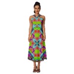 Farbenpracht Kaleidoscope Pattern Sleeveless Cross Front Cocktail Midi Chiffon Dress