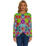 Farbenpracht Kaleidoscope Pattern Long Sleeve Crew Neck Pullover Top