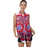 Tile Pattern Background Image Sleeveless Chiffon Button Shirt