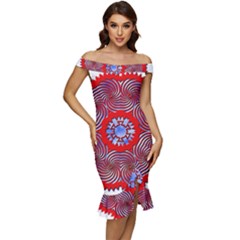 Off Shoulder Ruffle Split Hem Bodycon Dress 