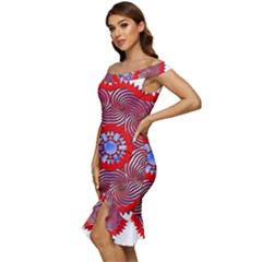 Off Shoulder Ruffle Split Hem Bodycon Dress 