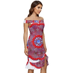 Off Shoulder Ruffle Split Hem Bodycon Dress 
