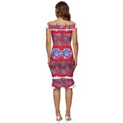 Off Shoulder Ruffle Split Hem Bodycon Dress 