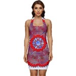 Tile Pattern Background Image Sleeveless Wide Square Neckline Ruched Bodycon Dress
