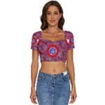 Tile Pattern Background Image Short Sleeve Square Neckline Crop Top 